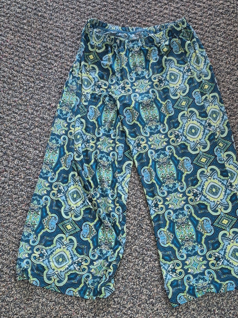 Joan Rivers Blue Green Patterned Wide-Leg Pants